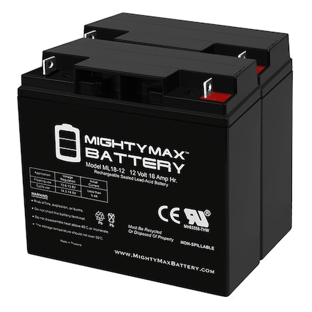 MIGHTY MAX BATTERY 12V 18AH SLA Battery Replacement for Kidde B15R - 2 Pack ML18-12MP29697337